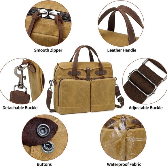 Laptop Bag for Men 15.6 Inch Messenger Bag Water-resistant Waxed Canvas Laptop B - Picture 5 of 6